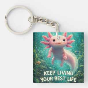 Porte-clés Adorable Axolotl Rose avec "Meilleure Vie" Motivat