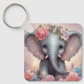 Porte-clés Adorable bébé éléphant avec fleurs (Recto)