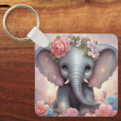 Porte-clés Adorable bébé éléphant avec fleurs (Recto)