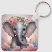 Porte-clés Adorable bébé éléphant avec fleurs (Dos)