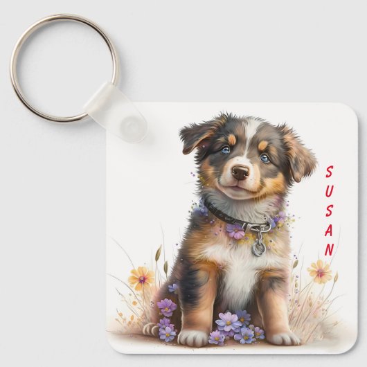 Porte-clés Adorable Berger Australien Chien Chien Chien Chien (Recto)