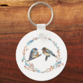 Porte-clés Adorable Blue Bird Couple Aquarelle Art (Recto)