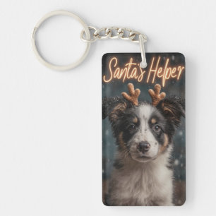 Porte-clés Adorable Bordure Collie Puppy comme Père Noël Help