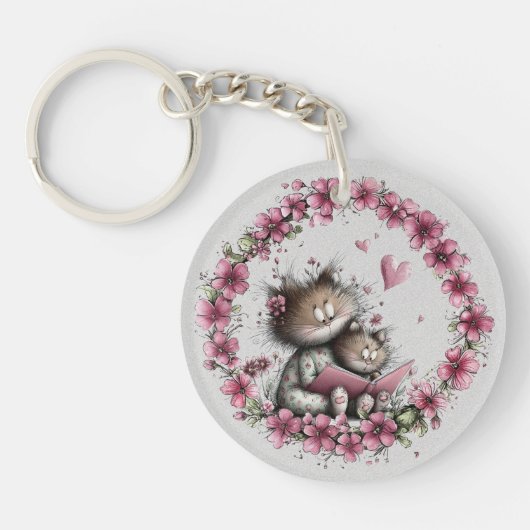 Porte-clés Adorable Cat Illustration Acrylic Keychain (Devant)