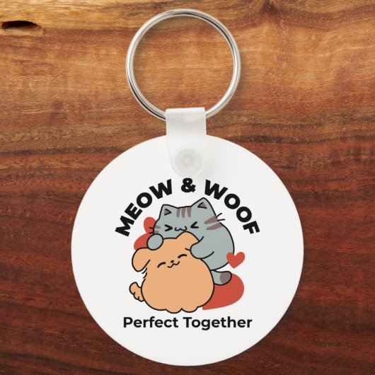 Porte-clés Adorable chat et chien Hug - Meow & Woof Design (Recto)
