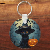 Porte-clés Adorable Chat Noir Portant Sorcière Casquette (Verso)