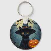 Porte-clés Adorable Chat Noir Portant Sorcière Casquette (Verso)