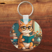 Porte-clés Adorable Chat portant des lunettes Lecture d'un li (Verso)