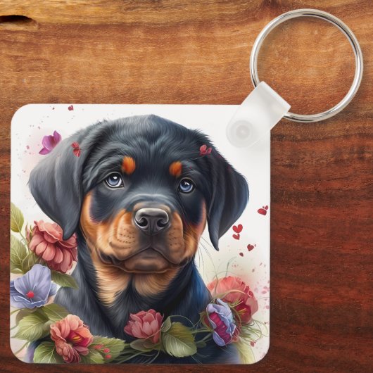 Porte-clés Adorable Chien chiot Rottweiler (Verso)