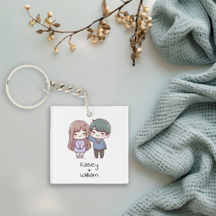 Porte-clés Adorable Couple Personnalisé De Style Chibi