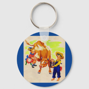Porte-clés adorable enfant avec adorable vache