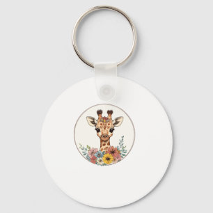 Porte-clés Adorable Giraffe Aux Fleurs