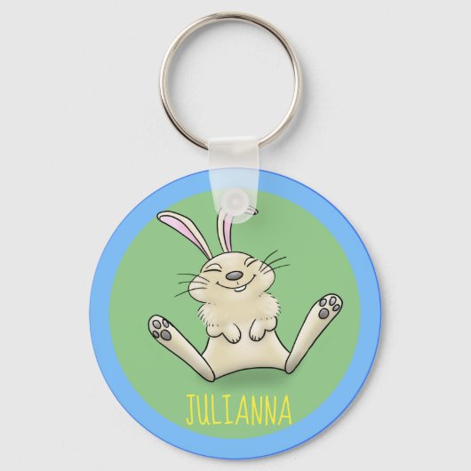 Porte-clés Adorable joyeux souriant bébé lapin lapin dessin a (Recto)