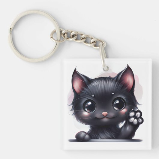 Porte-clés Adorable Kawaii Chat noir (Devant)
