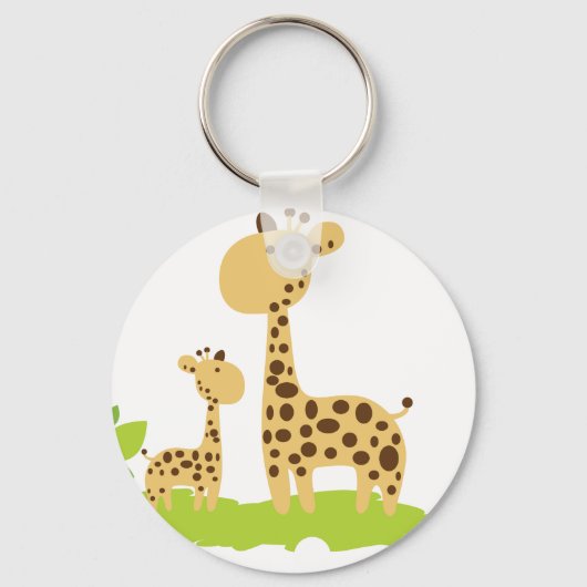 Porte-clés Adorable maman & bébé Giraffe Vert & Jaune (Recto)