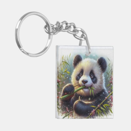 Porte-clés Adorable Ours De Panda Mangeant Bambou (Devant gauche)