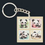 Porte-clés Adorable Panda Acrylic Keychanis Aesthetic<br><div class="desc">Add a touch of softness and cuteness to your collection with this cute kawaii baby panda sticker set! This charming design features adorable panda illustrations in different poses—holding bamboo, hugging a heart, playing, and sleeping peacefully. Illustrated in a soft watercolor style, these pandas have a cozy and heartwarming aesthetic with...</div>