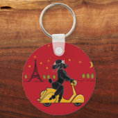 Porte-clés Adorable Poodle Noir sur un à Paris (Recto)