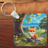 Porte-clés Adorable Renard assis sous l'arbre (Recto)