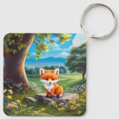 Porte-clés Adorable Renard assis sous l'arbre (Dos)