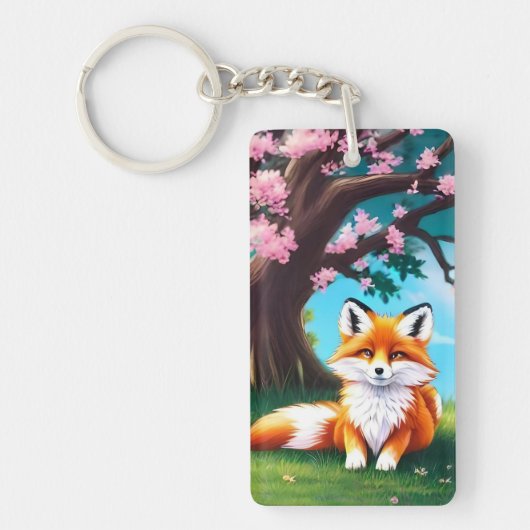 Porte-clés Adorable Renard assis sous l'arbre (Devant)