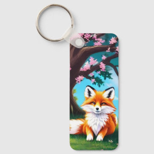 Porte-clés Adorable Renard assis sous l'arbre