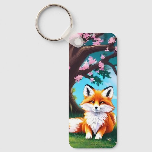 Porte-clés Adorable Renard assis sous l'arbre (Recto)