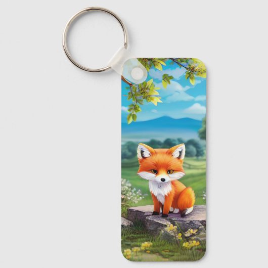Porte-clés Adorable Renard assis sous l'arbre (Recto)