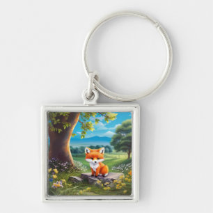 Porte-clés Adorable Renard assis sous l'arbre