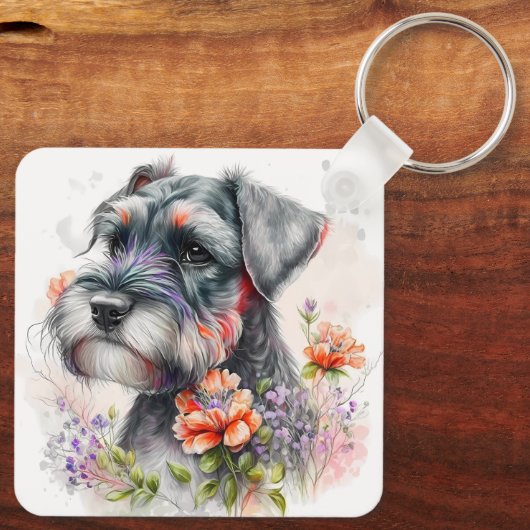 Porte-clés Adorable Schnauzer Chien Chien Chien (Verso)