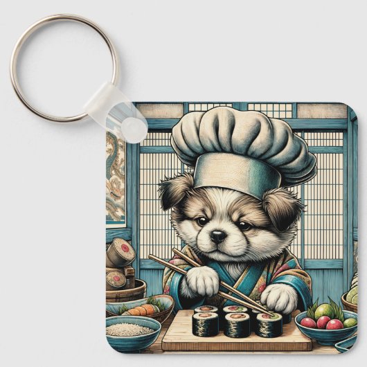 Porte-clés Adorable Sushi Chef Chiot (Recto)