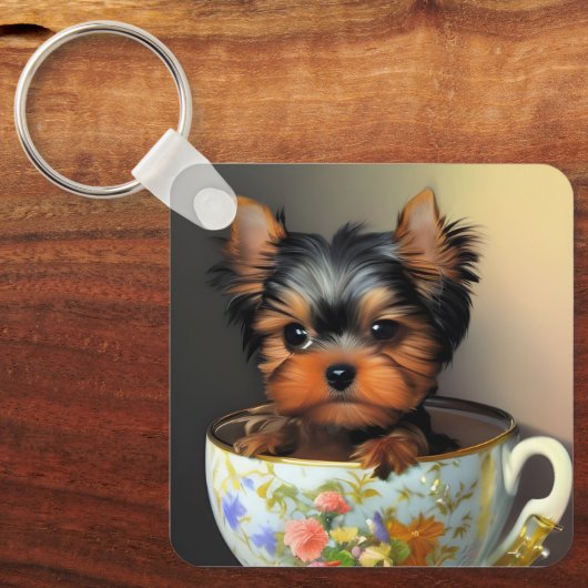 Porte-clés Adorable Yorkie Dans Un Tea (Recto)