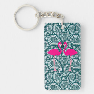 Porte-clés Adorables flamants roses à motifs cachemire bleu s