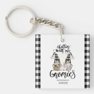 Porte-clés Adorables petits gnomes à carreaux noir buffle