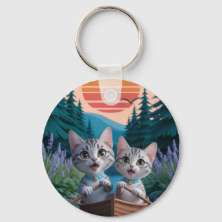 Porte-clés “Adventurous Kittens at Sunset – Cute Cat