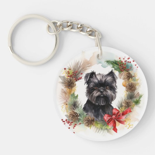 Porte-clés Affenpinscher Christmas Wreath Festive Pup (Devant)