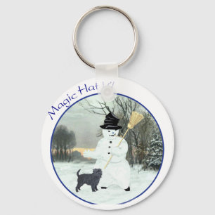 Porte-clés Affenpinscher et Bonhomme de Neige