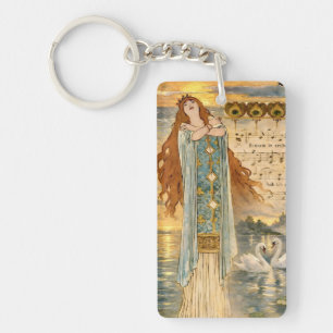 Porte-clés Affiche Art Nouveau Elsa Lohengrin avec des cygnes