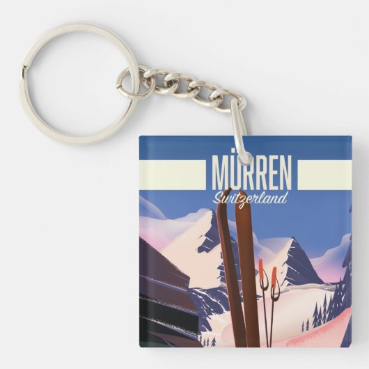 Porte-clés Affiche de ski de Murren Suisse impression d'art. (Devant)