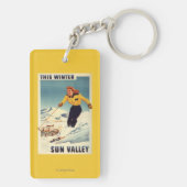 Porte-clés affiche de sourire et de ski de femme (Dos)