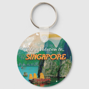 Porte-clés Affiche de vacances vintage à Singapour.