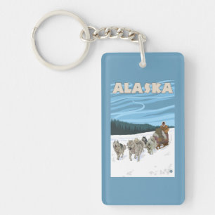 Porte-clés Affiche de Vintage voyage d'AlaskaDogsledding