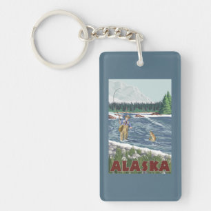 Porte-clés Affiche de Vintage voyage de pêcheur d'AlaskaFly