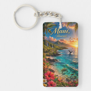Porte-clés Affiche de voyage de la côte tropicale de Maui Haw