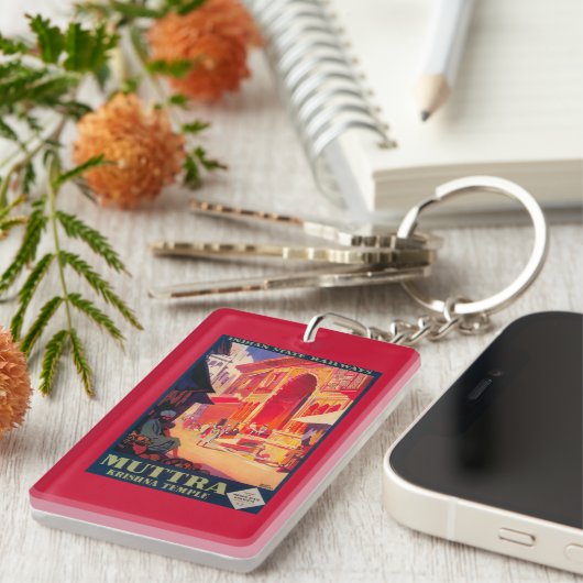 Porte-clés Affiche de voyage de temple de Muttra Krishna (Devant droit)