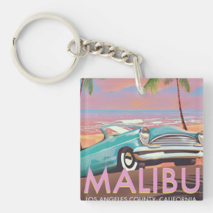 Porte-clés Affiche de voyage Malibu, Los Angeles, Californie