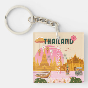 Porte-clés Affiche de voyage rétro vintage Bangkok Thaïlande