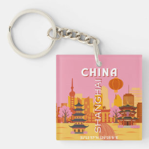 Porte-clés Affiche Vintage de Voyage à Shanghai Chine