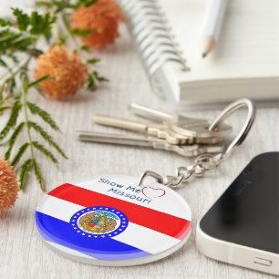 Porte-clés Afficher Amour Missouri avec Initiales Drapeau Pat