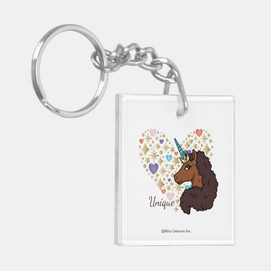 Porte-clés Afro Unicorn | Design cardiaque unique (Devant gauche)